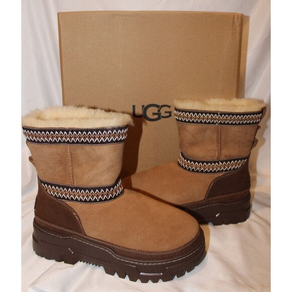 UGG CLASSIC MINI TRAILGAZER CHESTNUT LEATHER WATERPROOF BOOTS WOMEN - Picture 3 of 9